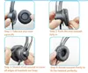 A four-panel instructional image showing how to replace headset earpads. Produktbild-Vorschau