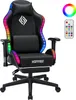 A black gaming chair with LED lighting and a remote control. Produktbild-Vorschau