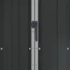 A close-up view of the double doors of a storage shed, showing the central handle and locking mechanism. Produktbild-Vorschau