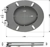 A diagram showing the dimensions of a toilet seat. Produktbild-Vorschau