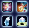Four close-up images of different magnetic building block components, each within a rounded square frame with a blue glow. Náhľad obrázku produktu