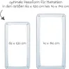 Diagrams showing optimal fit for mattresses of different sizes. Produktbild-Vorschau