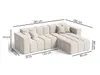 A beige sectional sofa with dimensions indicated by measurement lines and text. Produktbild-Vorschau