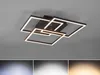 A modern, geometric ceiling light fixture with multiple square frames and integrated LED lighting, mounted on a gray ceiling. Below the main image are three smaller images showing different light color temperatures. Náhľad obrázku produktu
