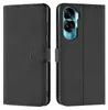 A black book-style phone case is shown open, revealing the inside of the case and the back of a phone with a blue camera module. Produktbild-Vorschau
