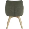 Back view of a green upholstered chair with a wooden base. Podgląd zdjęcia produktu