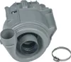 A gray plastic pump assembly with a metal hose clamp, isolated on a white background. Produktbild-Vorschau