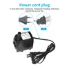 The image shows a mini submersible water pump with its power cord and two different plug types (EU and US) for comparison. Text overlays explain the features of the power cord plug. Náhled obrázku produktu