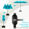 Collage showing a double patio umbrella in different states of use and a close-up of its crank mechanism. Produktbild-Vorschau