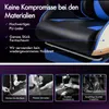 A collage of images showing the materials and craftsmanship of a gaming chair, with a close-up of the chair's construction in the top section and four smaller images depicting quality control and manufacturing processes at the bottom. Produktbild-Vorschau