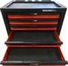 A black and red tool chest with drawers, some of which are open. Produktbild-Vorschau