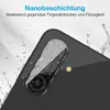 Close-up of a smartphone camera lens with water droplets, highlighting its protective coating. Produktbild-Vorschau