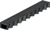 A dark gray drainage channel with a grate on top, shown from a diagonal angle against a white background. Produktbild-Vorschau