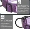 Close-up shots of a purple dog collar with text overlays describing its features. Náhled obrázku produktu