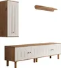 A set of furniture pieces including a tall cabinet, a long media console, and a shelf, arranged against a white background. Produktbild-Vorschau