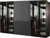 A modular wardrobe system with glass doors and dark gray cabinet fronts. Produktbild-Vorschau