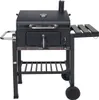 A black charcoal grill with a lid, side shelves, and a bottom rack, shown against a white background. Podgląd zdjęcia produktu