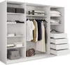 A white wardrobe with clothes hanging inside and drawers. Produktbild-Vorschau