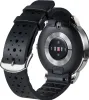 The back of a smartwatch with a black perforated strap and a silver bezel. Produktbild-Vorschau
