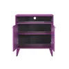 A purple cabinet with its doors open, showing the interior shelves and a cable management hole in the back panel. Voir les images du produit