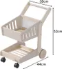 A wooden toy shopping cart for children, shown from a side-angle with dimensions indicated. Produktbild-Vorschau