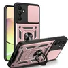A rose gold and black phone case with a camera cover and ring holder is shown from two angles against a white background. Produktbild-Vorschau
