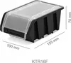 A black storage bin with a clear lid and dimensions indicated by lines and text. Anteprima dell’immagine prodotto