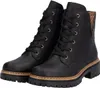A pair of black lace-up boots with a leopard print accent on the heel. Voir les images du produit