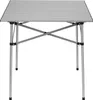 A silver foldable camping table with a slatted top and metal legs, shown from a front-facing angle against a white background. Produktbild-Vorschau