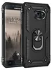 A black rugged phone case with a ring holder is shown next to a Samsung Galaxy S7 phone. Produktbild-Vorschau