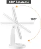 A white makeup mirror is shown rotating 180 degrees, with arrows and text indicating its rotational capability. Produktbild-Vorschau