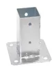 A metal post anchor with a square opening and a flat base with four holes for mounting. Produktbild-Vorschau