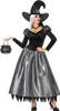 A woman dressed as a witch for Halloween, holding a cauldron. Produktbild-Vorschau