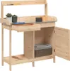 A wooden potting bench with a drawer, cabinet, and shelves. Produktbild-Vorschau