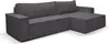 A dark gray corduroy sectional sofa with a chaise lounge is shown against a white background. Produktbild-Vorschau