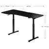 A black adjustable height desk shown with dimensions. Náhled obrázku produktu