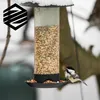 A bird feeder filled with seed, with a chickadee perched on the edge eating a seed. Produktbild-Vorschau