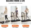 A collage of three images showing a woman using a treadmill in different modes: working at a standing desk, walking, and running. Text overlays describe the modes and speeds. Anteprima dell’immagine prodotto