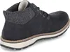 A black boot with a gray fabric cuff and white sole, shown from a side angle. Produktbild-Vorschau