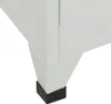 A close-up view of the bottom corner of a gray metal cabinet, showing one of its legs with a black rubber foot. Produktbild-Vorschau
