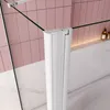 A close-up view of a shower screen hinge and edge in a bathroom setting. Produktbild-Vorschau