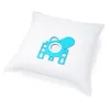 A white vacuum cleaner bag with a blue adapter and logo. Produktbild-Vorschau
