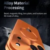 Close-up of the back of an orange phone case, highlighting its alloy material and magnetic ring. Náhľad obrázku produktu