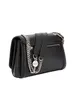A black Guess crossbody handbag with a silver chain strap is shown from a side angle against a white background. Produktbild-Vorschau
