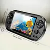 A black handheld gaming console is shown at an angle against a light gray background, with dimensions indicated by lines and text. Produktbild-Vorschau