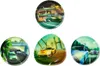 Collage of four images showing different car racing scenes on round and triangular glossy surfaces. Produktbild-Vorschau