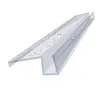 A clear, angled view of a transparent shower door seal with water droplets on it, isolated on a white background. Produktbild-Vorschau