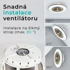 Collage showing a ceiling fan with installation angles and text. Náhled obrázku produktu