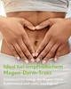 A person's torso with hands forming a heart shape over their abdomen. Produktbild-Vorschau