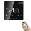 A smart thermostat and a smartphone displaying a thermostat app. Podgląd zdjęcia produktu